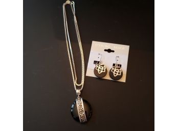 NEW Sterling Silver And Onyx Necklace And Earrings