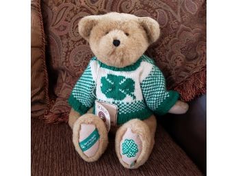15' Boyds Bear - Lucky Liam Jointed Bear With Knitted Green White Shamrock Sweater