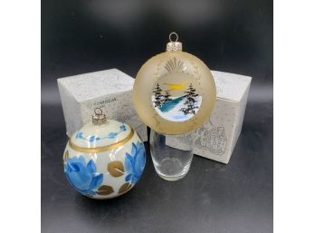 Lot Of 2 New In Box Komozja, Poland Glass Globe Ornaments