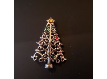 NEW Sterling Silver And Rhinestone Christmas Tree Brooch Pin