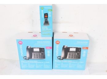 3 Motorola Business Phones ML1000CA DECT 6.0 & ML1000 Expandable 4-Line With Cordless Phone