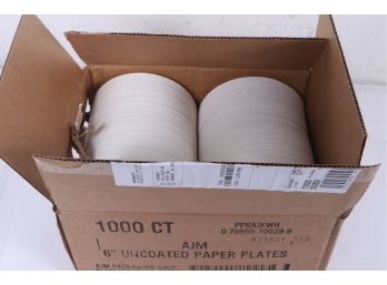 AJM Packaging Uncoated Paper Plates, 6', White, Round, 1000 Plates