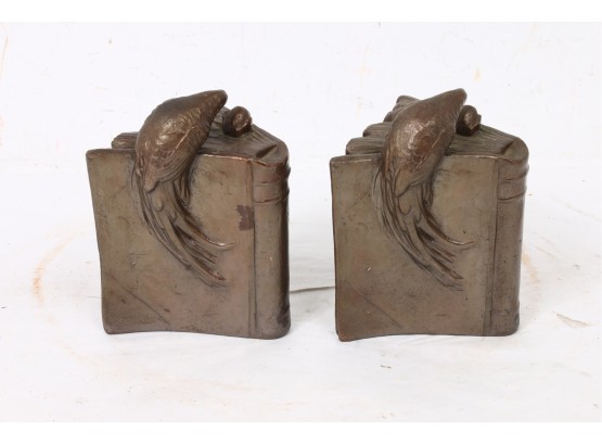 Pair Of Vintage Metal Bookends With Parrot Accent