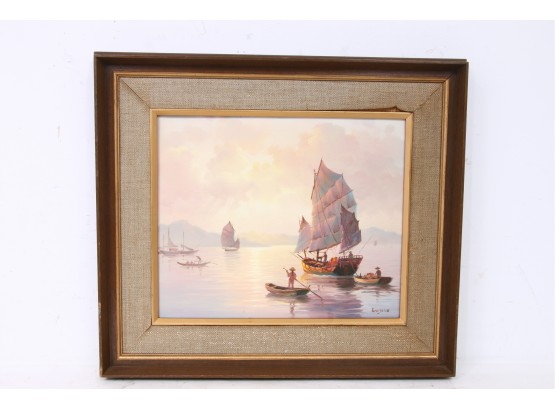 Framed Original Oil On Canvas Painting Signed By WEIJANG