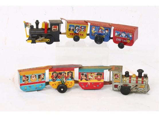 Pair Of Tin Wind-up Train Toys