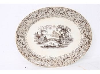 Antique Circa 1850's Beech & Hancock Co Aurora Pattern Brown Transfer Platter