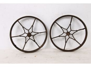 Pair Of Vintage Cast Iron Wagon Wheels