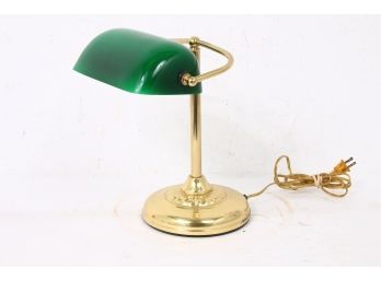 Vintage Green Glass Brass Banker Desk Lamp