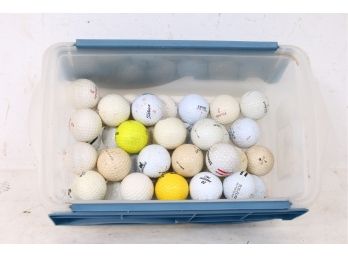 Almost 40 Used Golf Balls In Plastic Tote