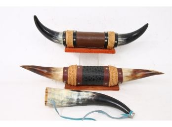 Group Of Bull Horn Decorative Pieces