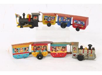 Pair Of Tin Wind-up Train Toys