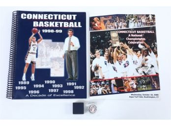 Uconn Women's Basketball - Collectibles - 2000 Championship Pin & Aqua Turf Celebration -  Media Guide/Yr Bk