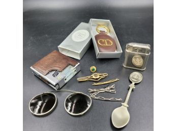 Lot Of Miscellaneous Vintage Trinkets. Lighter, Measuring Take, Sunglasses, Keychain