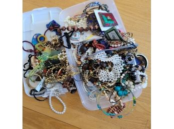 Large Box Lot Of Vintage Costume Jewelry