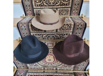 Lot Of 3 High Quality Vintage Mens Wool Hats - Akubra, Fiorentino, And Bailey Included