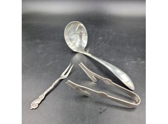 3 Silver Plated Serving Utencils Including Asparagus Tongs