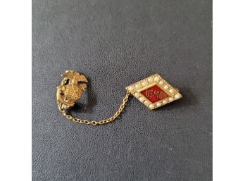 U.S.M.C. WWII Sweetheart Double Pin With Pearls