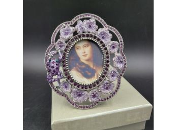 Purple Rhinestone And Frog Motif Tabletop Picture Frame Pewter Tone