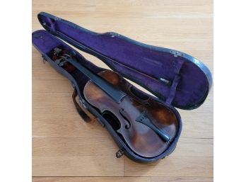 Antique 3/4 Violin, Bow And Case For Restoration