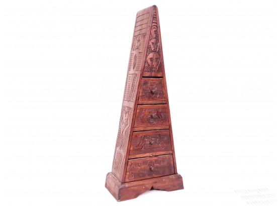 Carved Wooden 4 Drawer Pyramid Shelf