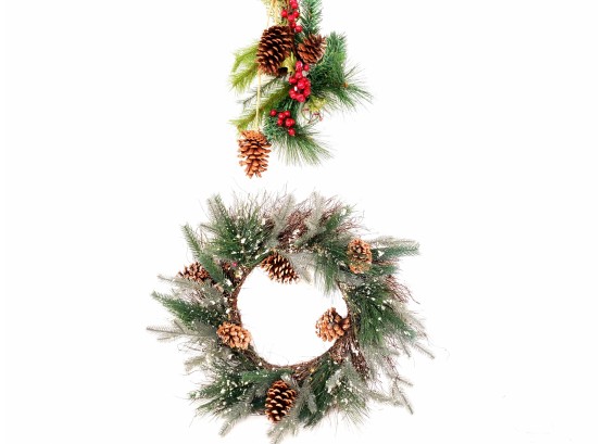 Pier 1 Winter Pine Wreath Indoor/covered Outdoor And Winter Pine And Holly Hanging Decoration