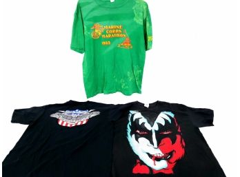 Lot Of 3 Mixed T-shirts Including Vintage 1983 Marine Corps Marathon Kid Rock And Kiss Band Shirts
