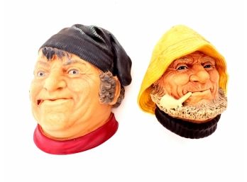 2 Vintage Bossons Chalkware Head Figures Made In England