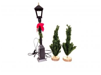 Lot Of Christmas Decor Items Including Trees And Large Street Lamp