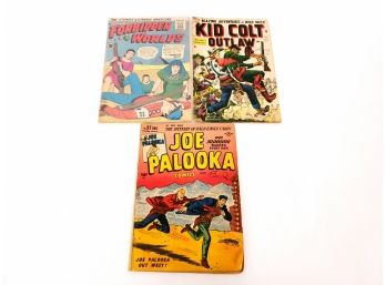 Lot Of 3 Vintage Comic Books Including Forbidden Worlds Kid Colt Outlaw And Joe Palooka Comics