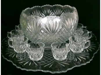 L.E. Smith Pineapple Pattern Punch Bowl Set With 12 Cups And Platter