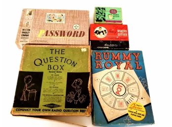 Lot Of 5 Vintage Games Including Rummy Royal 1938 The Question Box And More