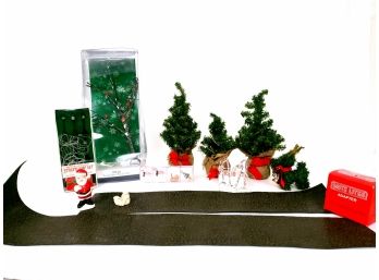 Lot Of Christmas Village Accessories Including Trees Streetcars Lawn Ornaments Walk Ways And More