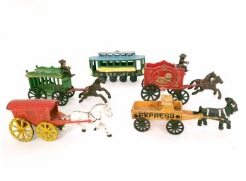 Vintage Cast Iron Toy Collectin, Horse Drawn Wagon