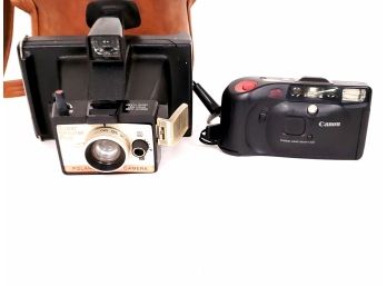 Vintage Polaroid Land Camera Super Shooter Plus And Canon Sure Shot Ace Lens 35mm 1:3.5 Camera