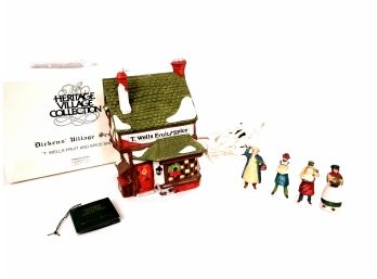 Department 56 Heritage Village Dickenson Village Series T. Wells Fruit&spice Shop With 4 Figurines
