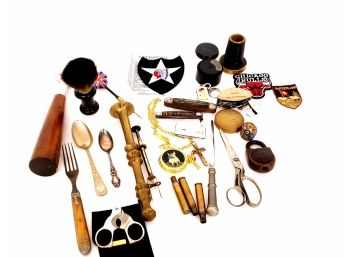 Mixed Smalls Lot Including Many Vintage Items Shaving Brush Pocket Knives Collectible Spoons And More