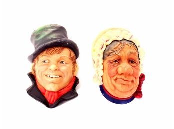 2 Vintage Bossons Chalkware Head Figures Made In England
