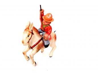 Celluloid Cowboy And Horse Wind Up Toy Occupied Japan