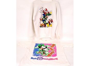 Vintage Walt Disney World Mickey And Minnie T-shirt And Disney Character Christmas Sweatshirt