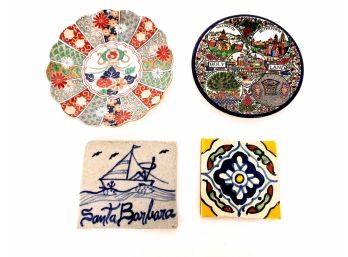 Ceramic Lot Including Decorative Dish Trinket Dish And Coasters
