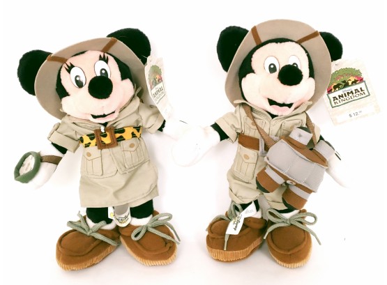 Walt Disney Animal Kingdom Safari Mickey And Minnie 11' Plush Figures