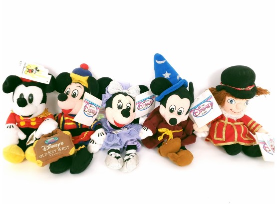 Collection Of Disney Beanbag Plush Figures,  Small World,  Sorcerer,  Sugar Plum Minnie,  Nutcracker,  Bellhop