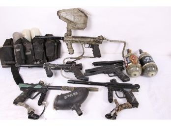 Group Of Vintage Paint Ball Guns And Accessories Including Tippman