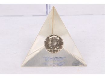 1964 Silver Kennedy Half Dollar In Lucite Paper Weight