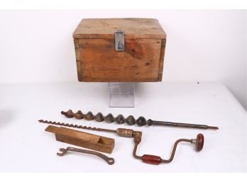 Vintage Hand Tools And Wooden Box