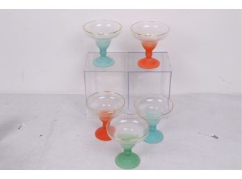 Group Of 5 Midcentury Drinking Martini  Glasses