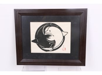 Vintage Japanese Original Cutout Picture With Red Seal And Signature By Artist