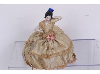 Antique German Pin Cushion With Porcelain Half Doll
