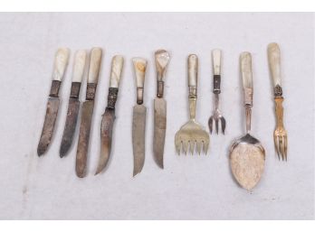 Group Of Antique Mother Of Pearl And Sterling Utensils