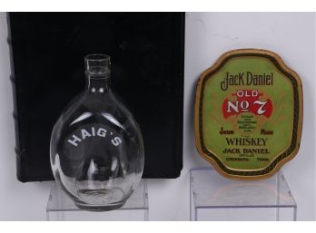 Vintage Jack Daniel Metal Tray And Haig's Glass Bottle